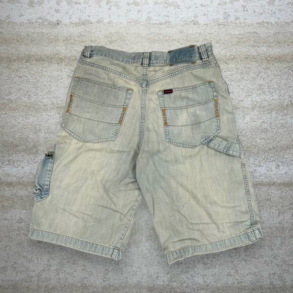 Vintage Skater Wide Leg Jean Shorts Fubu Yellow Light Wash Baggy Denim Rap Y2K